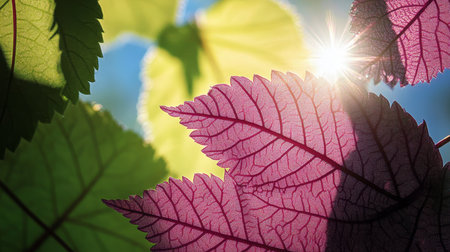 Colorful Springtime Canopy with Sunlight Filtering Through Leaves, Nature s Stunning Paletteの素材