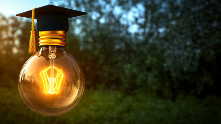 A Bright Light Bulb Symbolizing Enlightenment, Education, Innovation, and Intellectual Growthの素材