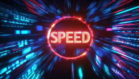 Futuristic Network Speed Meter Showcasing High Performance and Ultra Fast Telecommunicationsの素材