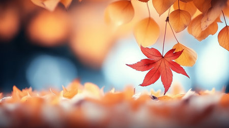 Breathtaking autumn landscape featuring vibrant foliage, soft daylight, and a serene park settingの素材