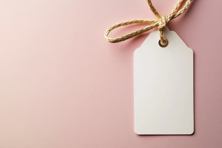 Stylish Blank Tag Mockup with Jute Rope on Soft Pastel Background for Branding and Label Designsの素材
