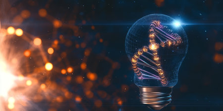 Illuminating Genomic Discoveries Double Helix DNA Structure Highlighted Against a Dark Backgroundの素材