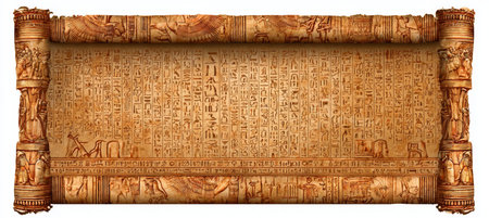Ancient Egyptian Papyrus Scroll with Intricate Hieroglyphs and Historical Cultural Significanceの素材