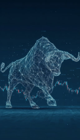 Dynamic Stock Market Growth Visualization with Bull Symbolizing Financial Success and Trendsの素材