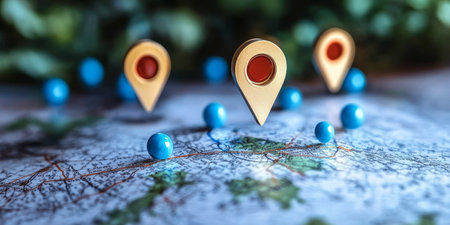 Geospatial Data for Modern Mapping Visualizing Locations and Travel Connections Using Mapping Pinsの素材