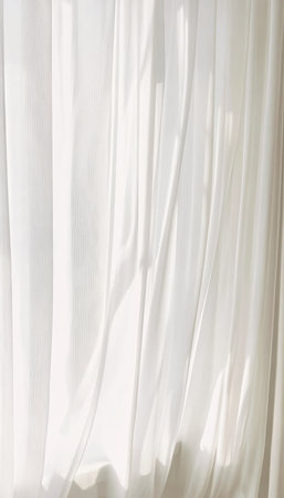 Elegant Sheer White Drapes Flowing Gracefully in Morning Light, Creating a Serene Home Atmosphereの素材