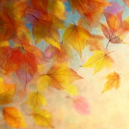 Autumn s Vibrant Tapestry A Stunning Display of Colorful Leaves on a Soft Natural Backgroundの素材