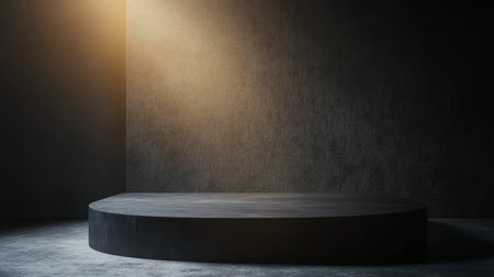 Chic Studio Setup with Spotlit Cylinder Platform for Modern Product Display and Showcase Ideasの素材