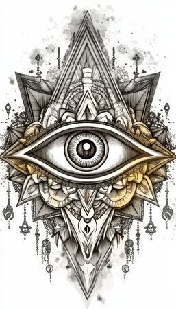 Stylized Ornamental Eye Design for Tattoos, Meditation, and Spiritual Decoration, Unique Art Graphicの素材