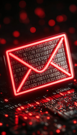 Digital Email Concept on Binary Code Technology with Glowing Background Representing Cyber Threatsの素材