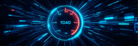 Futuristic High Speed Digital Interface with Advanced Speedometer Displaying Fast Performance Dataの素材
