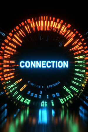 Fiber Optic Speed Meter Dial Illuminated Connection Icon Indicating Rapid Data Flow in Networkの素材