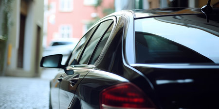 Sleek Automotive Design Reflects in Sunlit Pane, Glass Embodies Elegance and Luxury Car Vibeの素材
