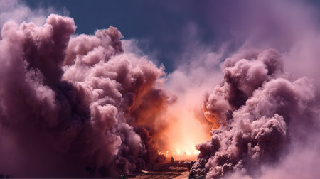Vibrant Pastel Smoke Eruption with a Center Void, Ethereal Glows and Dark Shadows Create Dramaの素材