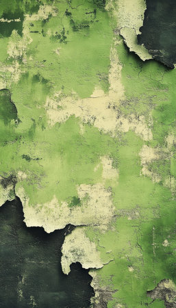 Distressed Backdrop of Aged Military Paint Pattern Featuring Weathering Effects and Grunge Textureの素材