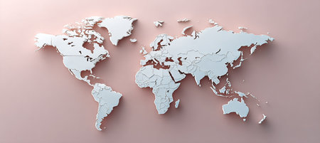 Minimalistic White Continents on Abstract World Map Background Art Piece for Creative Design Useの素材