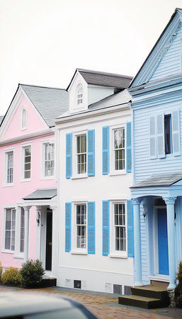 Colorful Pastel Facades in a Historic Urban Neighborhood for Real Estate Opportunitiesの素材