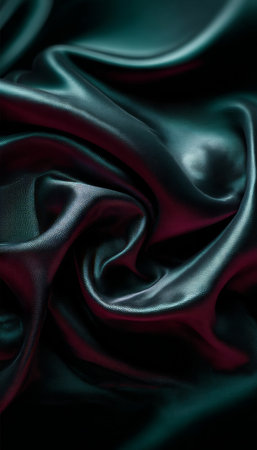 Abstract Deep Green Background with Curved Silk Fabric Texture for Elegant Wallpaper Designの素材