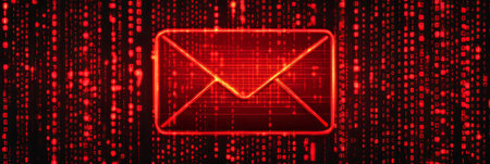 Cybersecurity Threat Illustration Red Envelope on Matrix Code, Digital Privacy and Risk Awarenessの素材