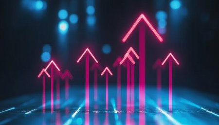 Dynamic Growth Arrows Depicting Success in a Modern Corporate Financial Graph and Data Strategyの素材