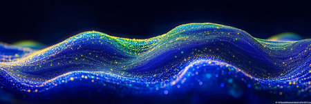 Vibrant Abstract Background Featuring Dynamic Waves and Lines of Light in a Futuristic Digital Spaceの素材