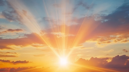 Stunning Sunrise Over Tranquil Landscape A Colorful Canvas of Nature s Morning Beautyの素材