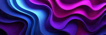 Abstract 3D Background Featuring Wavy Colorful Silk Fabric with Gradients of Blue and Purple Tonesの素材