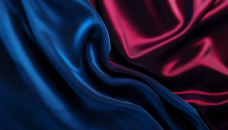 Elegant and Luxurious Textured Background Featuring Swirling Dark Blue and Deep Red Velvet Draperyの素材