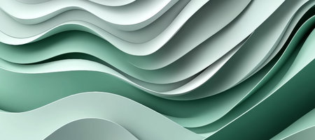 Mint Green Pastel Aqua Wavy Backdrop with 3D Light Shades and Monochromatic Gradient Designの素材