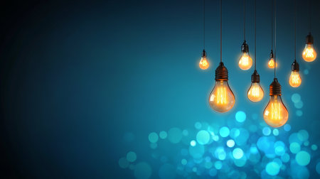 Creative Bright Solutions with Glowing Illuminations and Modern Idea Realization in Blue Bokehの素材
