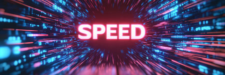 Futuristic Digital Network Communication with High-Speed Data Transfer and Acceleration Conceptsの素材