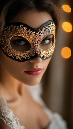 Elegant Woman in Ornate Venetian Mask Capturing Mystery and Carnival Spirit with Glamorous Styleの素材