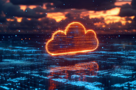 Futuristic Digital Cloudscape with Innovative Data Storage and Secure Information Exchange Conceptsの素材