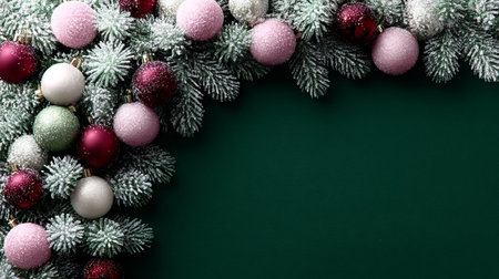 Festive Christmas Tree Arrangement with Colorful Baubles in Red, Green, and Pink for Holidaysの素材