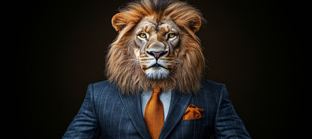 Anthropomorphic Lion Boss in a Pinstripe Suit and Tie, Exuding Authority and Corporate Powerの素材