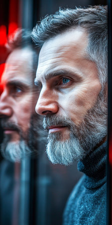 Contemplation and Reflection A Thoughtful Man s Portrait Capturing a Journey Through Timeの素材