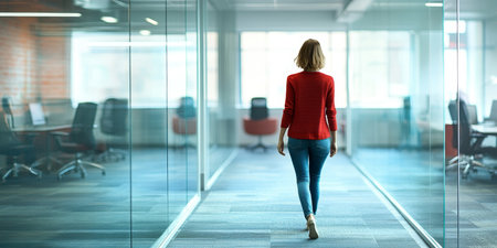 Confident Female Professional in a Modern Business Environment, Bright Office, and Glass Wallsの素材