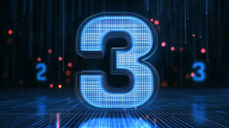 Futuristic Abstract Presentation with Glowing Neon Numbers and Digital Matrix Elements in Techの素材