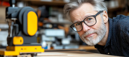 Artisan Skillfully Monitoring a Robotic Milling Machine in a Modern Manufacturing Environmentの素材