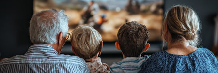 Family Bonding Over Technology Grandparents and Children Enjoying Screen Time Together at Homeの素材