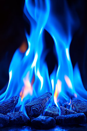 Enchanting Dance of Blue Blaze Embers Ethereal Flames Ignite the Void Revealing Hidden Secretsの素材