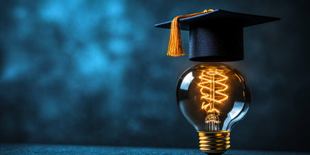 A Glowing Epiphany A Creative Mind Sparks Innovative Ideas During Graduation Celebrationsの素材