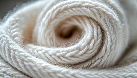 Close-Up of Soft Cream Wool Swirl Macro Shot, Showcasing Cozy Fabric Texture for Winter Themesの素材