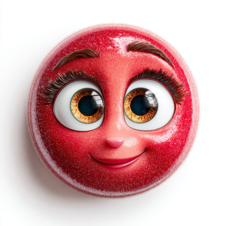 Vibrantly Rendered 3D Red Emoji Character With Cute Facial Expressions and Whimsical Design Elementsの素材