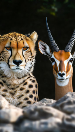 Cheetah and Impala Gazing at the Camera, Stunning Wildlife Headshots Capturing Nature s Beauty.の素材