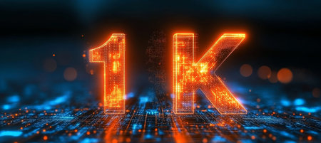 Futuristic Glowing One Thousand Symbol on Computer Motherboard Surface with Hi-Tech Design Elementsの素材