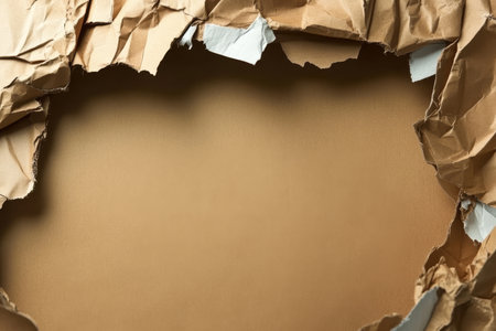 Brown Paper Background with Torn Edges Creating a Distinctive Central Void for Visual Conceptsの素材