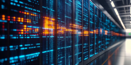 Illuminated Server Banks with Glowing Data Transfer Lines for Enhanced Cybersecurity Solutionsの素材