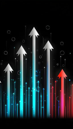 Navigating the Digital Landscape Arrows Symbolizing Growth, Strategy, and Technological Advancementの素材