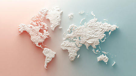 3D Embossed World Map Featuring Detailed Topography of Continents and Oceans for Travel Insightsの素材